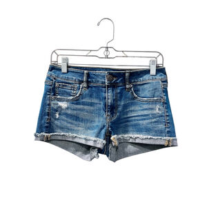 American Eagle Super Stretch X Shortie Shorts Size 4 Denim Jean Embroidered